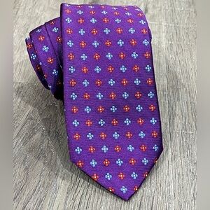 Robert Talbott Tie 100% Silk Made in USA Thick Woven Purple Sunburst Floral EUC